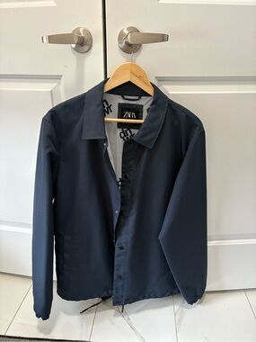 ZARA Men’s Dark Navy Windbreaker Coach Jacket